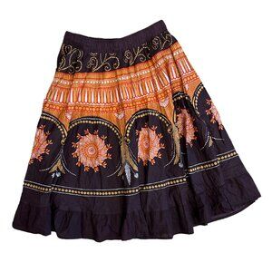 Women's Boho Patterned Cotton Midi Skirt Size Large